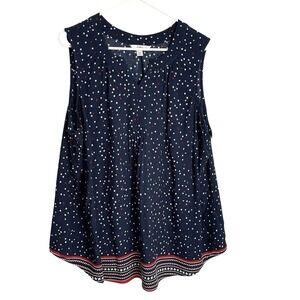 Womens Patriotic Stars & Stripes Popover Top Blouse Size 2X Navy Sleeveless